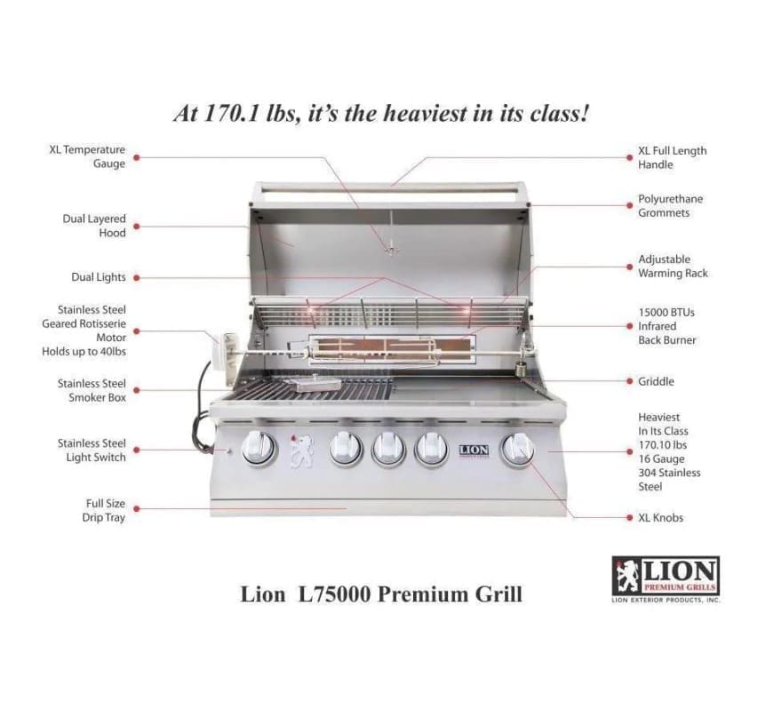 Lion Premium Grills 32-Inch Natural Gas Grill L75000 with 4 Ceramic Tubes w/Flame Tray and Single Side Burner and 5 in 1 BBQ Tool Set Best of Backyard Gourmet Package Deal 